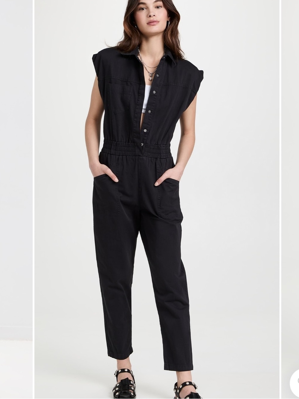 Pistola Rosie Utility Jumpsuit Black Shoulder Pad Cotton Medium